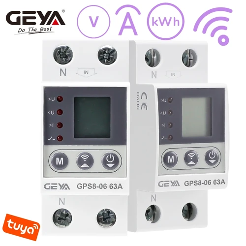 GEYA GPS8-06 Wifi KWH interruptor de medición dispositivo de protección de corriente/voltaje con función de medición 32A 40A 63A 80A 220V pantalla LCD