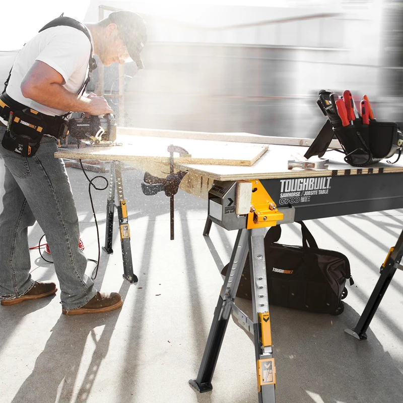 TOUGHBUILT TB-C700 Adjustable Height Workbench Sawhorse/Jobsite Table Bracket Outdoor Woodworking Tool Accessories