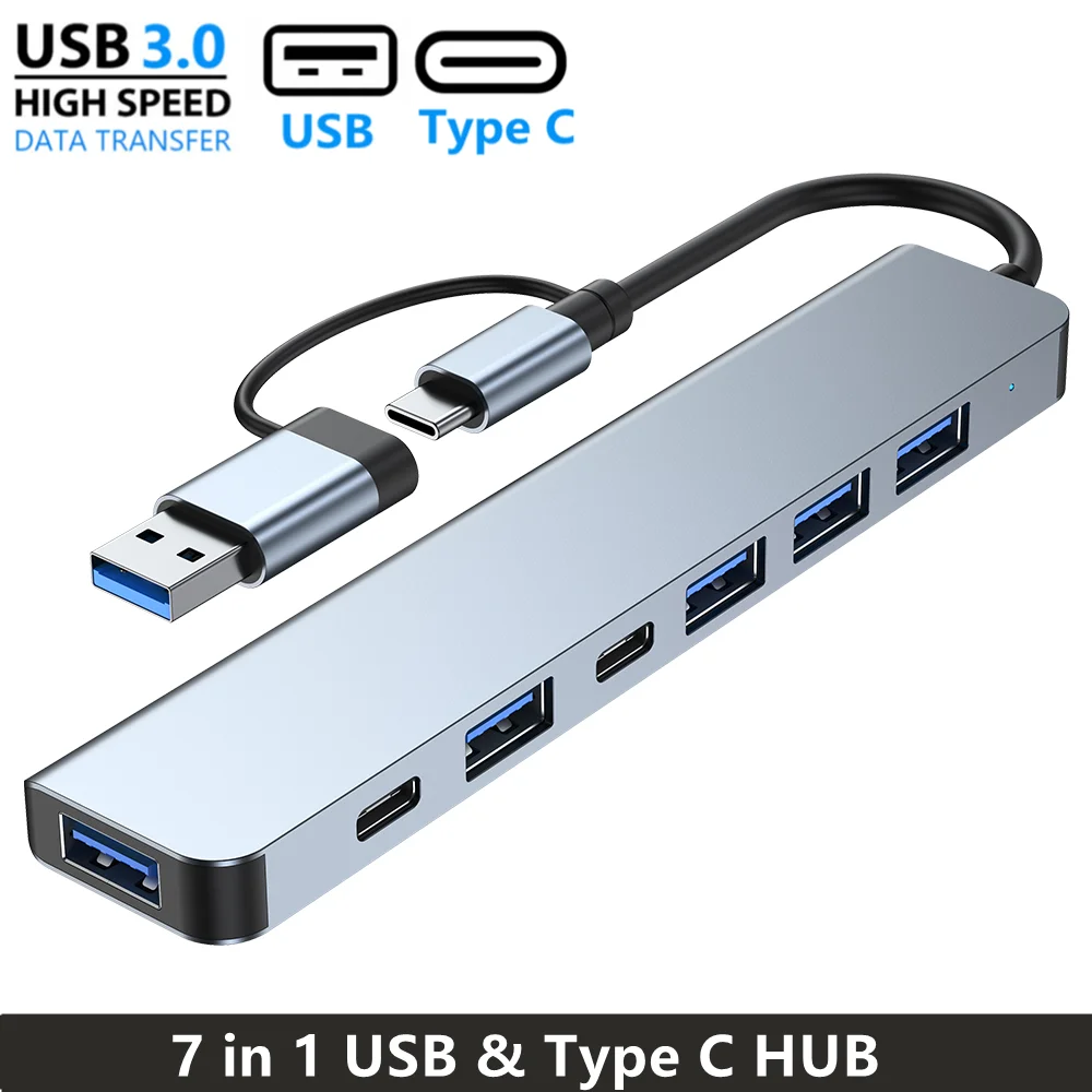 

7 in 1 USB C Hub USB 3.0 Type C Splitter Multiport Dock Adapter USB Expander for MacBook iPad Xiaomi Phone Tablet