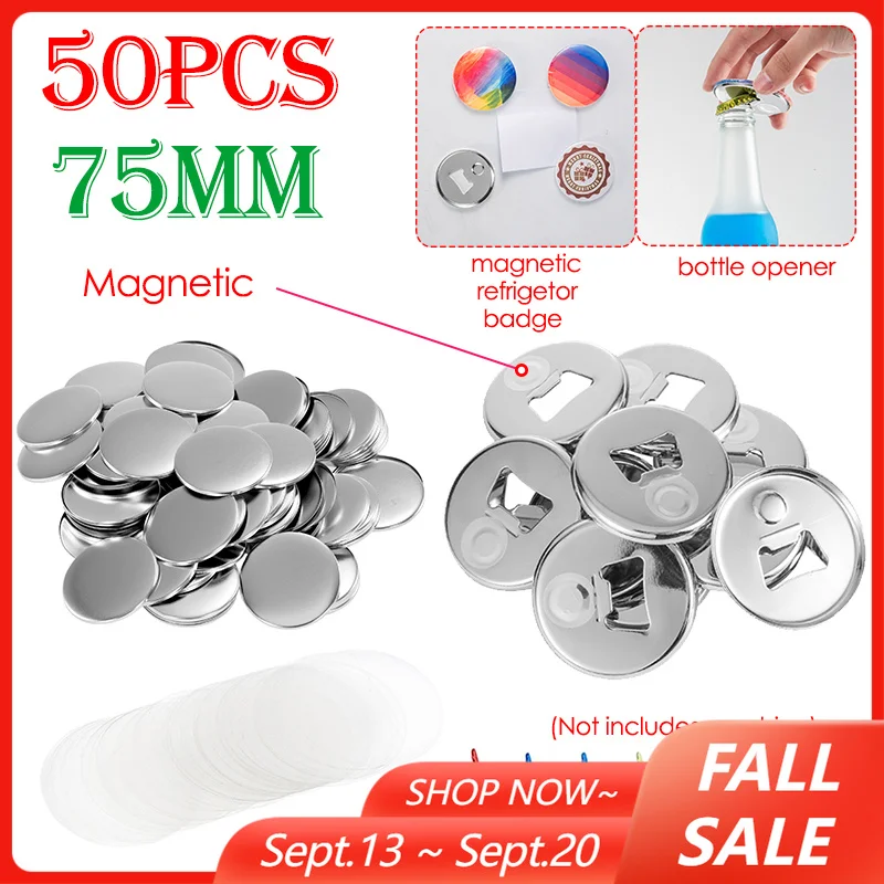 50pcs/Set 75mm Bottle Opener Magnet Refrigerator DIY Making Button Parts for Manual Press Machine Button Badge Consumables
