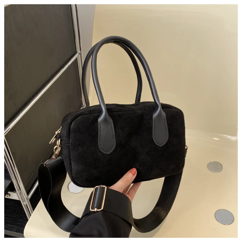 Bolso de hombro Retro de gamuza sintética para mujer, bolsos de lujo de Color sólido con asa superior para mujer, bolsos de viaje Boston con cremallera de gran capacidad