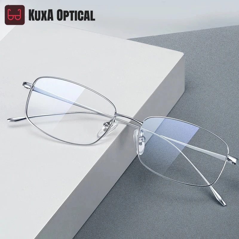 

KUXA Titanium Glasses Frame Square Optical Eyewear Prescription Glasses Myopia hyperopia Reading Ultralight Glasses Silver Gold