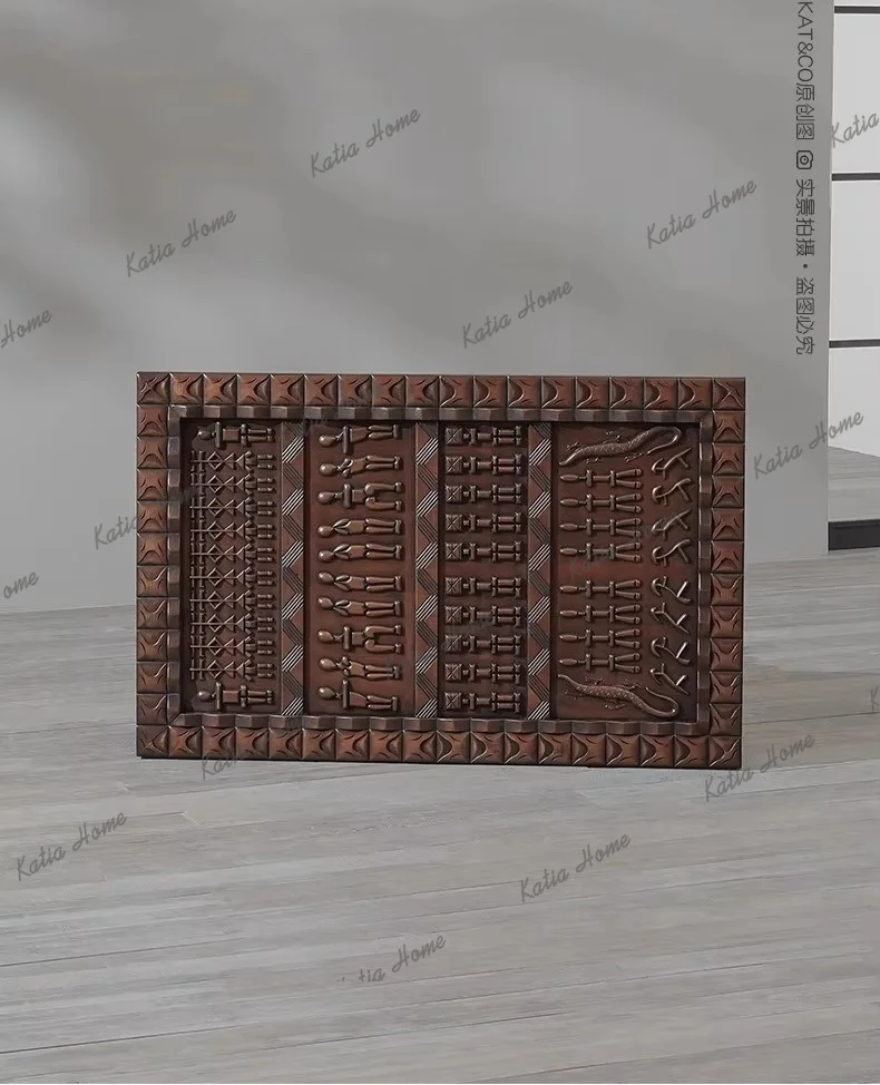 FG Solid Wood Carving Flower Square Coffee Table Coffee Table Retro Furniture