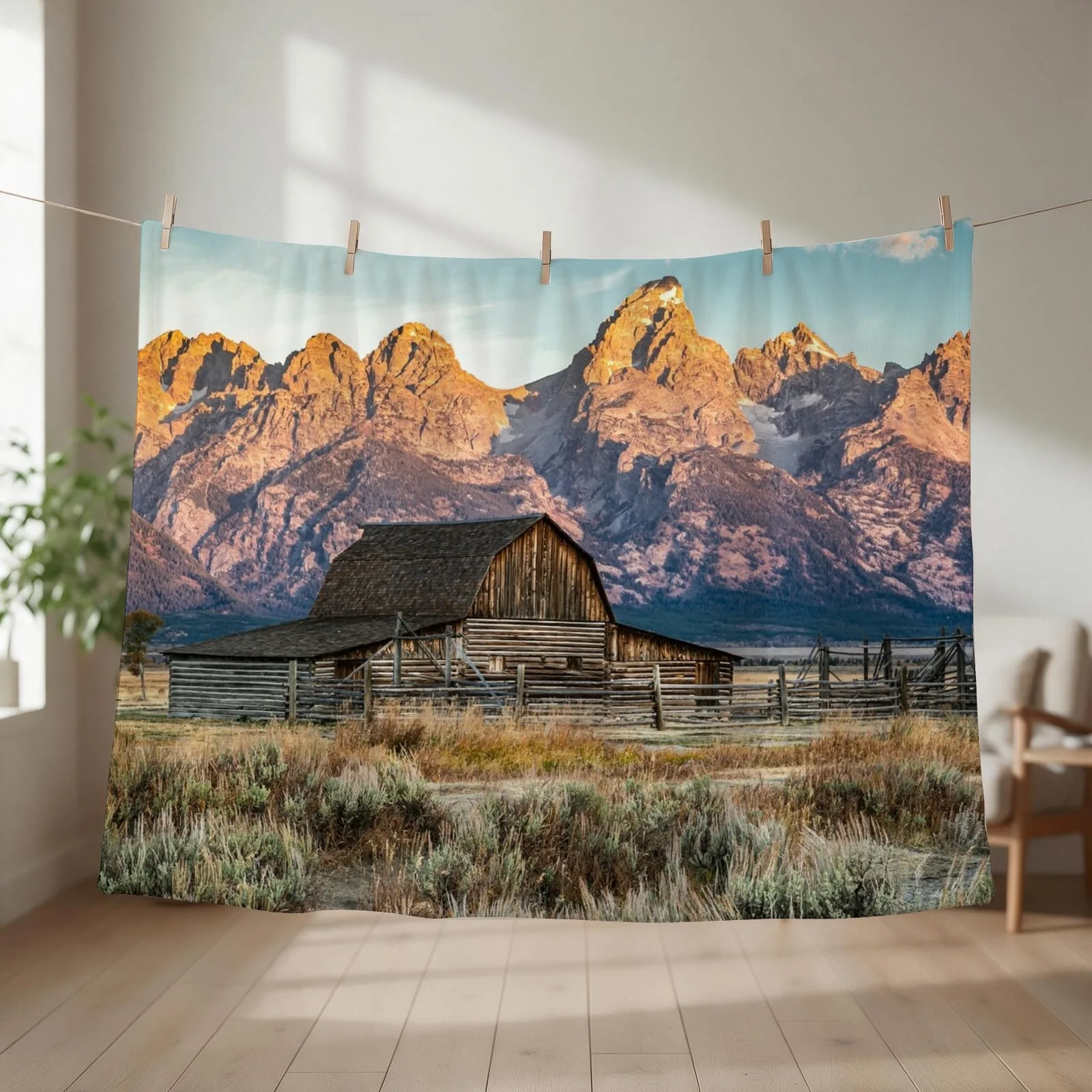 Grand Teton National Park - Moulton Barn Throw Blanket couch cozy soft plush fuzzy picnic outdoor blanket