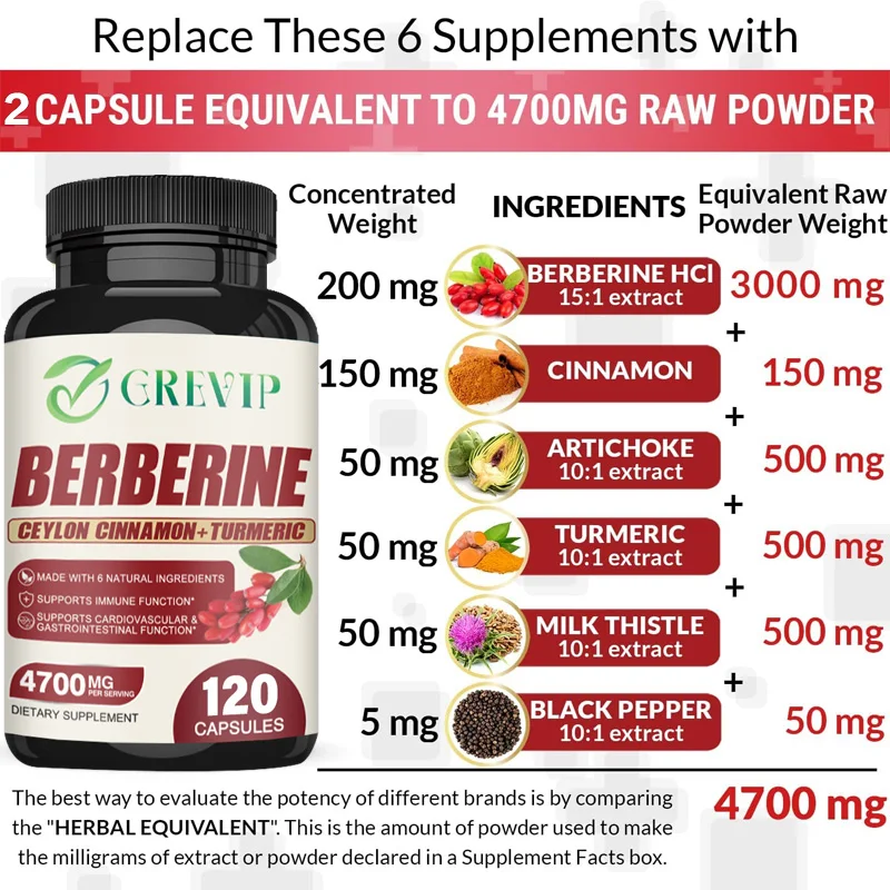 Berberine Capsules - Contains Ceylon Cinnamon - Supports Heart Health, Immune System, Cardiovascular Health