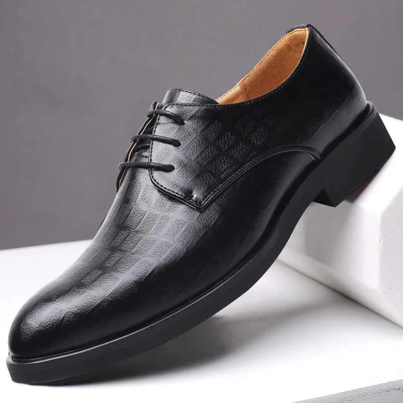 

2023 Four Seasons New Plaid Pattern Large Size Leather Shoes Men's Shoes British Business Formal Plaid Casual Men D72332