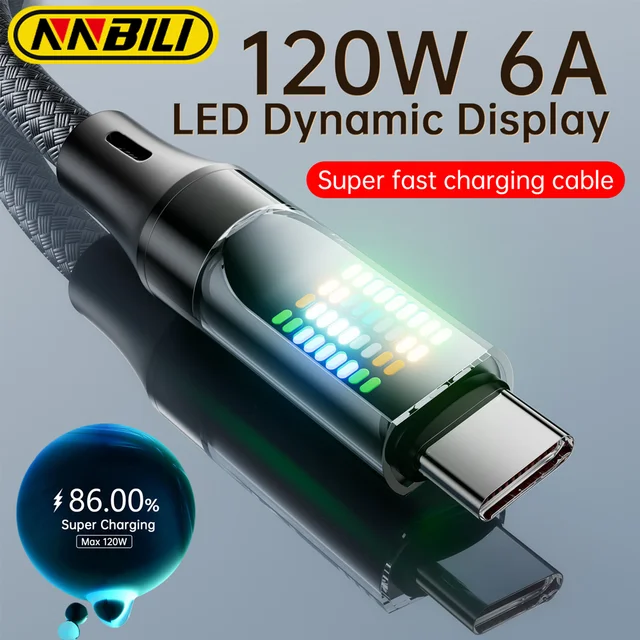 כבל USB-C טעינה מהירה 120W עם תצוגה