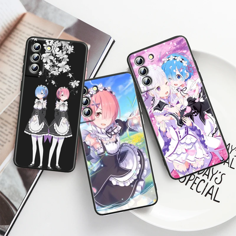 Cartoon ReZERO Girl For Samsung S24 S23 S22 S21 S20 S10e S10 S9 S8 Ultra Plus FE Lite 5G 4G Black Soft Phone Case