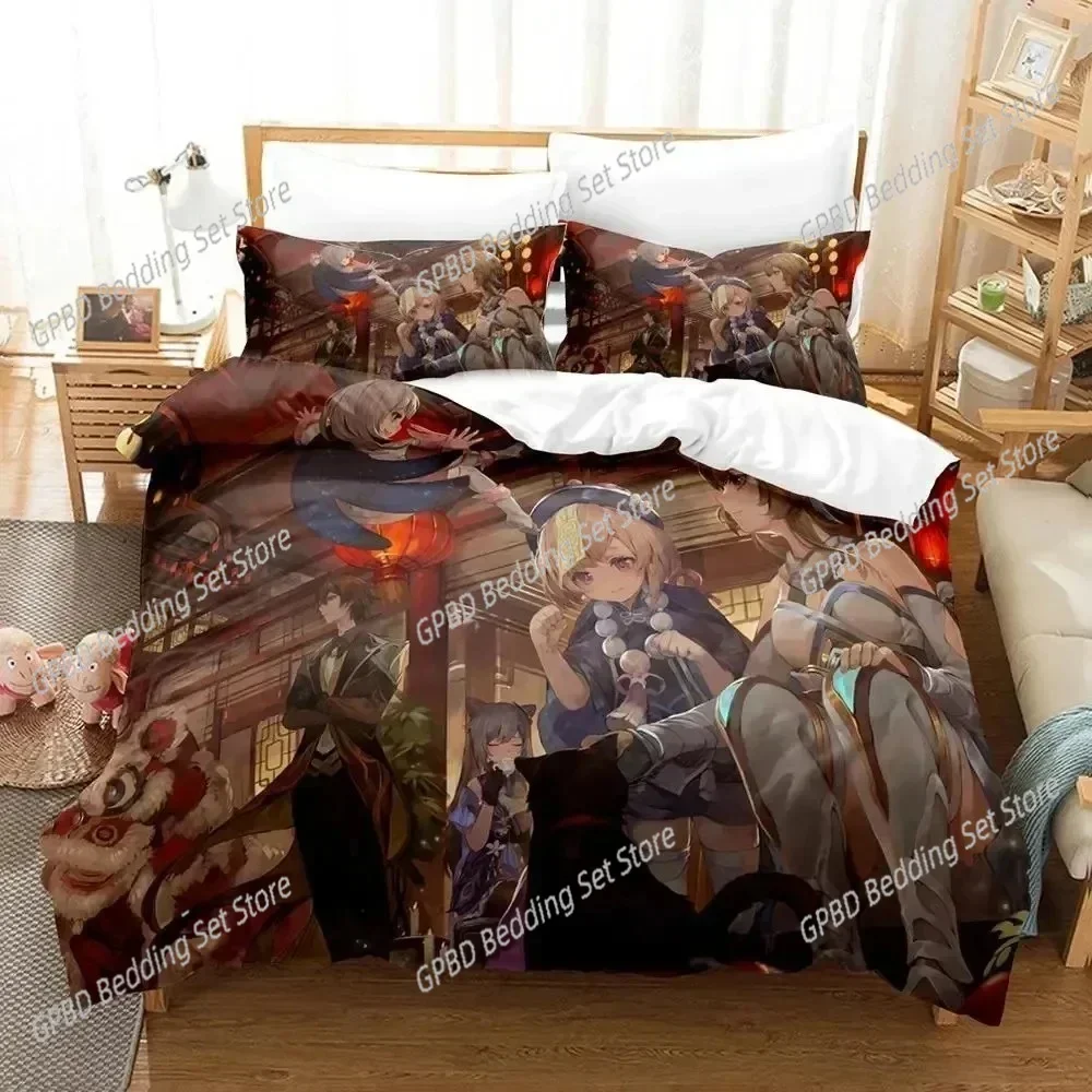 Anime Game Genshin Impact Columbina Comfortable Duvet Cover Pillowcase Bedding Set Children Bedroom Decoration Home Textile