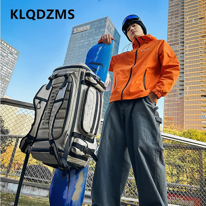 

KLQDZMS Men's Luggage Bag Large Capacity Storage Checking Bag Outdoor Ski Travel Bag Multifunctional Oxford Cloth Backpacks