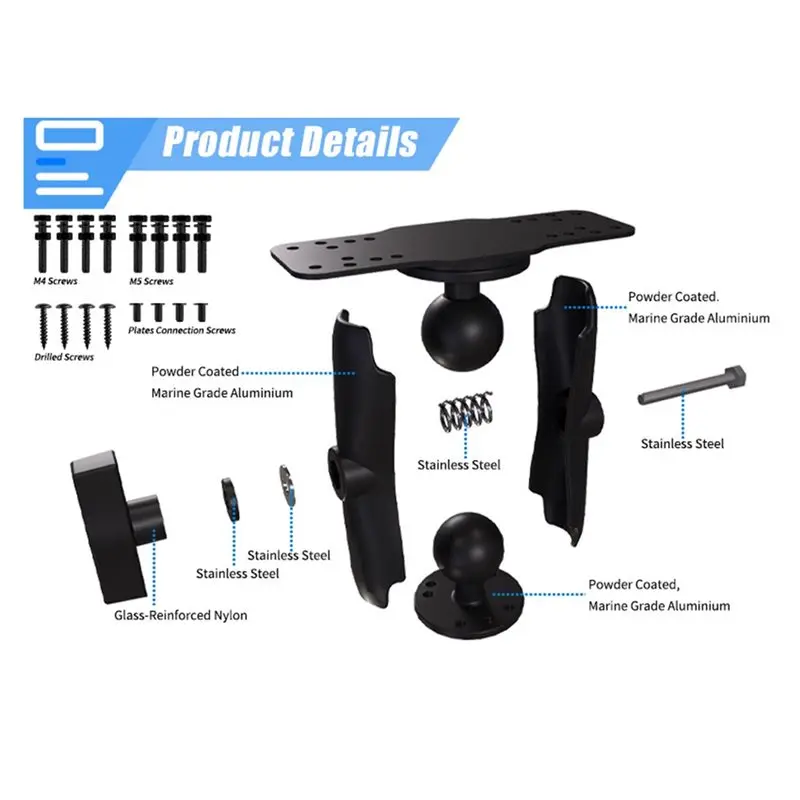 B48B-Fishfinder Aluminum Fish Finder Mount Base Ball-Mount 360 Degree Rotation For Garmin Lowrance Holder - Image 5