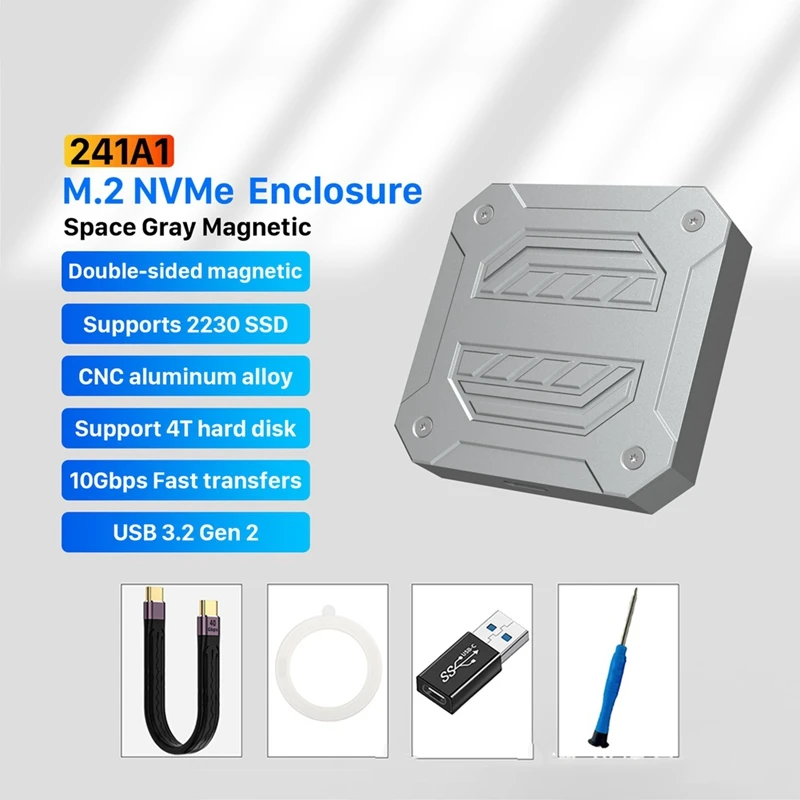 Magnetic Mini 2230 M.2 SSD Case NVMe Enclosure 10Gbps M.2 to USB Type C External Adapter for PCIe SSD B-A51M