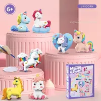 Children Creative DIY Plaster Mold Full Set Handcrafted Painting Coloring Pigment Unicorn Cake Animal Graffiti Art Mini Toys