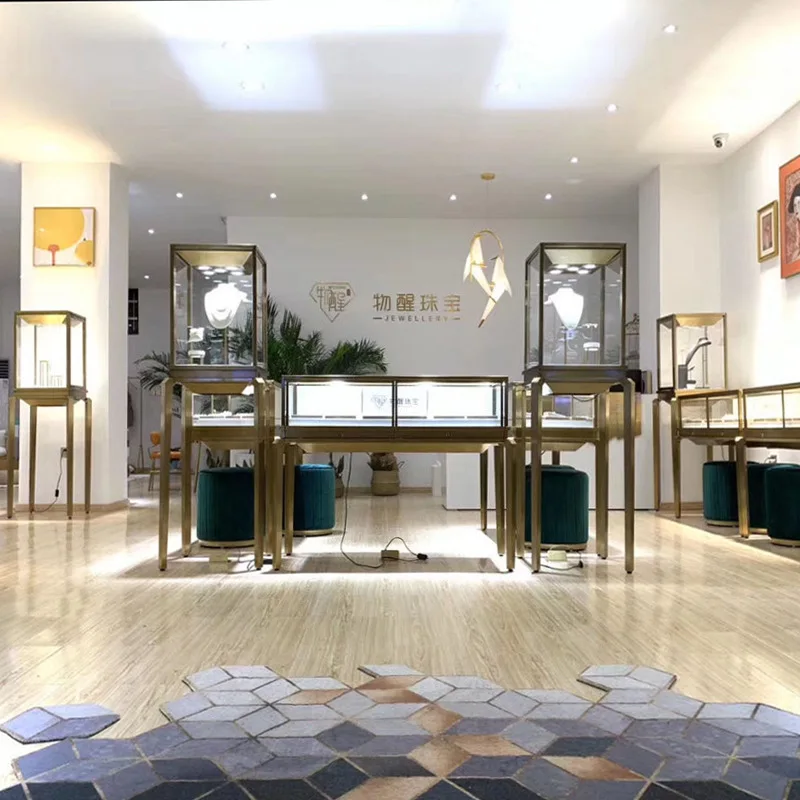 Customized. Jewelry Showcase Jewelry Watch Jade Glass Container Boutique High-Grade Stainless Steel Showcase Factory Custom