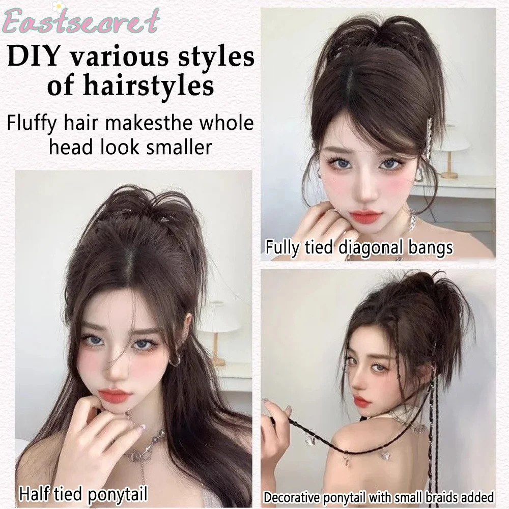 EAST Chicken Feather Voluminous Hair Clip False Hair Ties bun Control Asian Hair Extensions Natural Black Ponytail extensions