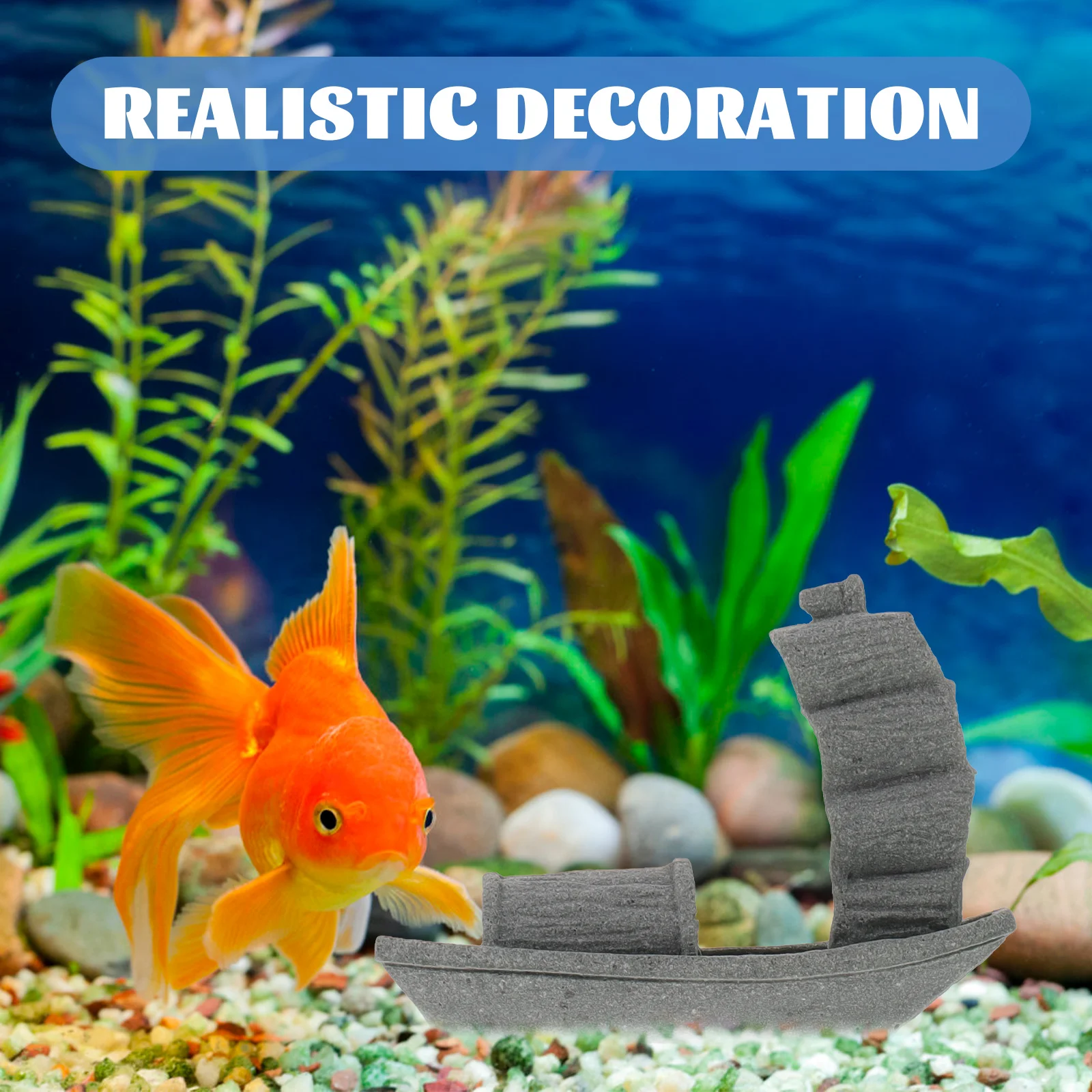 

Durable Aquarium Fish Tank Stone Boat Adornment Lifelike Miniature Boat Landscape Decoration Craft Bonsai Ornament