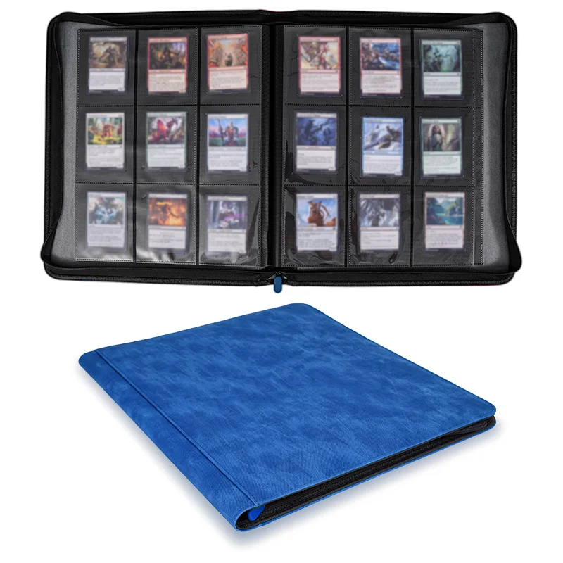 2 Pcs Card Binder 9-Pocket , Side-Loading Zip Durable Faux Leather Trading Card Album for TCG, Sports & Game Cards