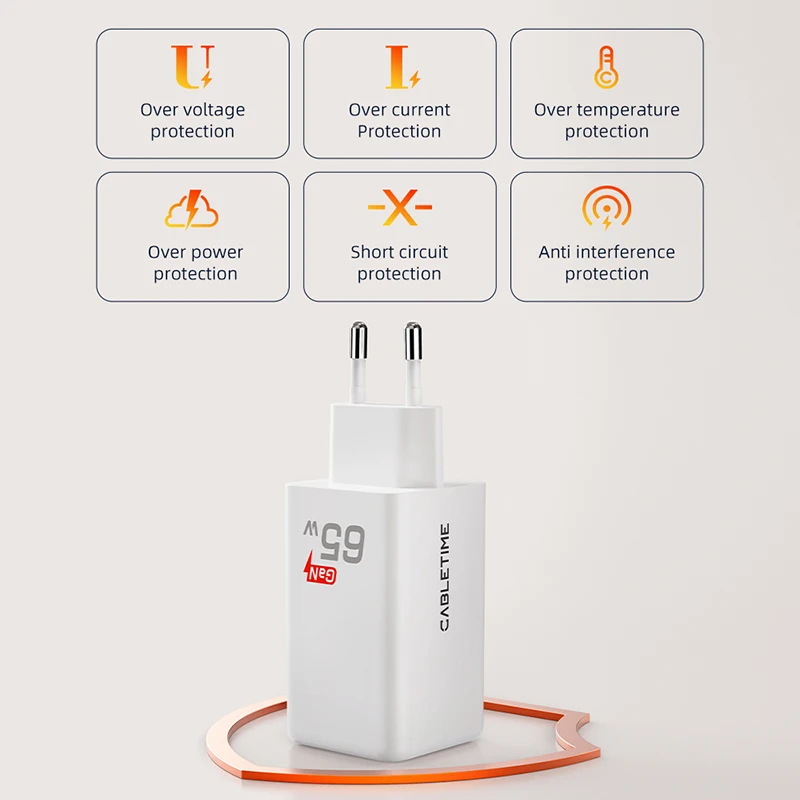 Cabletime-USB C PD急速充電器,4.0, 3.0, 65W, Macbook Air, iPhone 16,15,14,iPad,タブレット