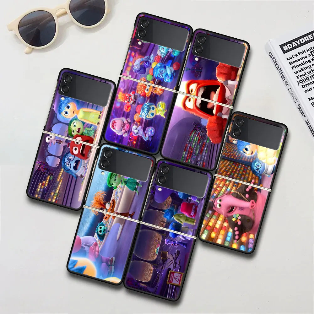 Inside Out 2 Disney Anime Case for Samsung Galaxy Z Flip4 Flip3 Hard PC Phone Cover Flip 4 3 5G Black Funda Zflip4 Zflip3 Shell