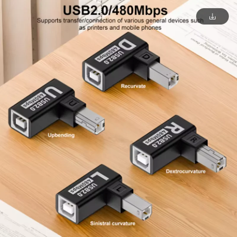 USB 2.0 Printer Adapter USB 2.0 Male To Female 90 Degree USB B Printer Adapter Extension Plug Converter for Printer Scanner