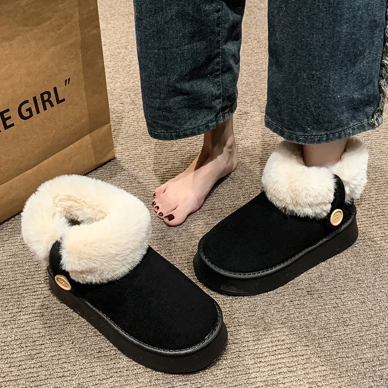 Women Boots Winter Warm Flat Fur Boots Women Faux Suede Fluffy Furry Home Boots Comfort Non Slip Floor Cotton Shoes for Women