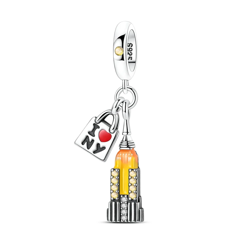 Mula 1 Pc 925 Silver Empire State Building in New York Fit Original Beads Bracelet Making for Woman Jewelry Dangle Charm DIY view 2