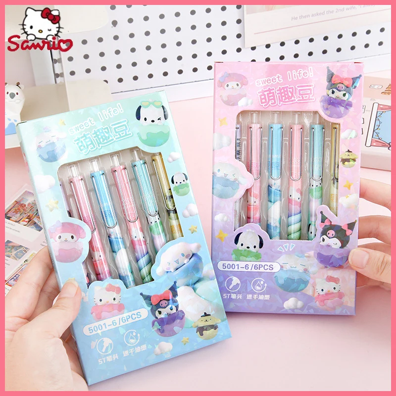 Sanrio Cartoon Creative Limited Set Pens 6 Pieces A Box Of Student Stationery Neutral Pens Gravity Press Water Student Gifts