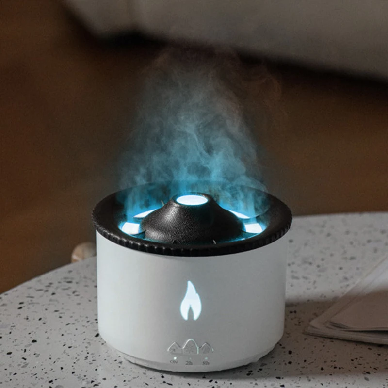 V-19 Ultrasonic Essential Oil Air Humidifier Volcano Aroma Jellyfish Flame 350ML Tank Cool Mist Sprayer with Night Light Difuser