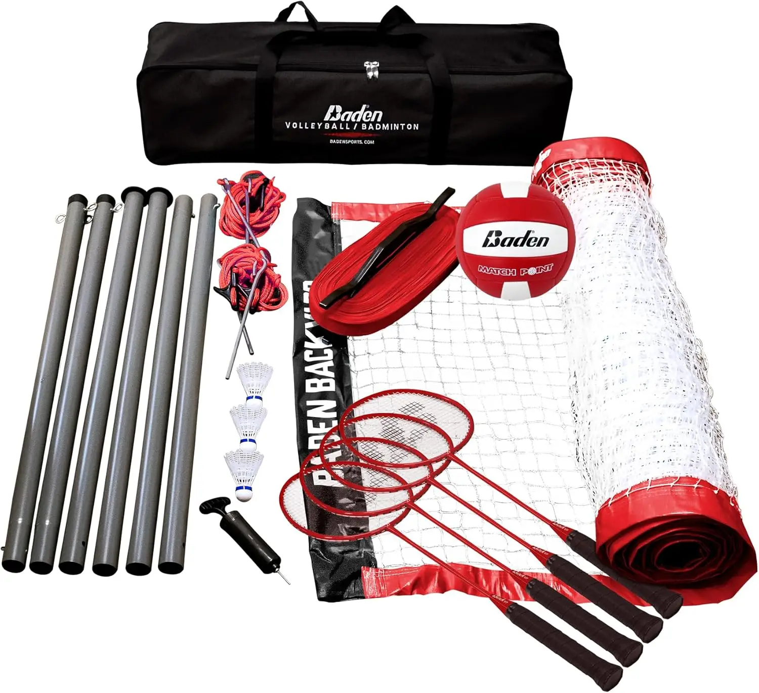 Portable Volleyball & Badminton Combo Set with 4 Racquets, Net, Ball, Pump & Carry Bag for Outdoor Games