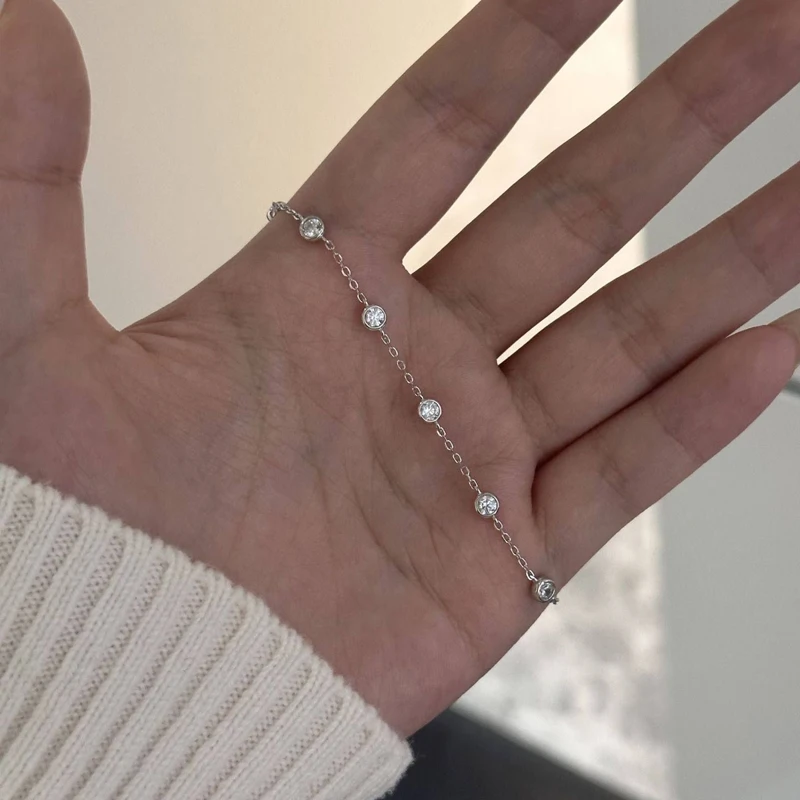 925 シルバー AAA ジルコン Ins ブレスレット女性のための韓国のファッション甘い女の子スパークリング繊細なチェーンブレスレットパーティージュエリーギフト