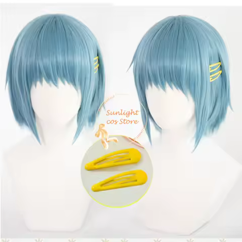 High Quality Anime Miki Sayaka Cosplay Wig Blue Short Wig Heat Resistant Hair Sayaka Miki Cosplay Hairpin Accessory + Wig Cap