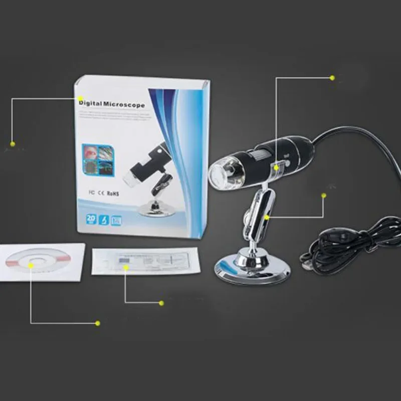 1600X 1000X 800X 500X 200X USB Digital Microscope Handheld Interface Electronic Magnifier 8 LEDs Endoscope Camera with Stand