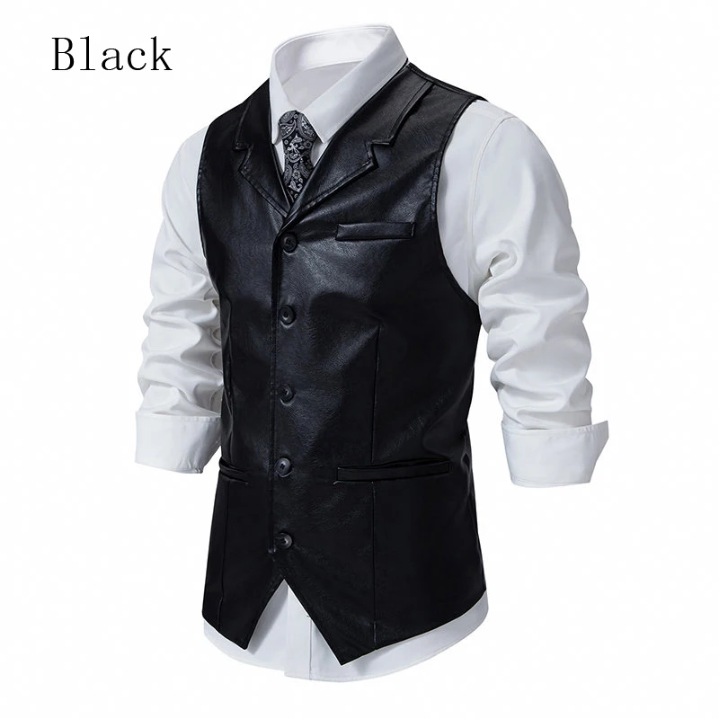 Vintage Leather Vest Men 2024 Lapel Sleeveless Casual Vest Waistcoat Men Business Dress Suit Vest XXL