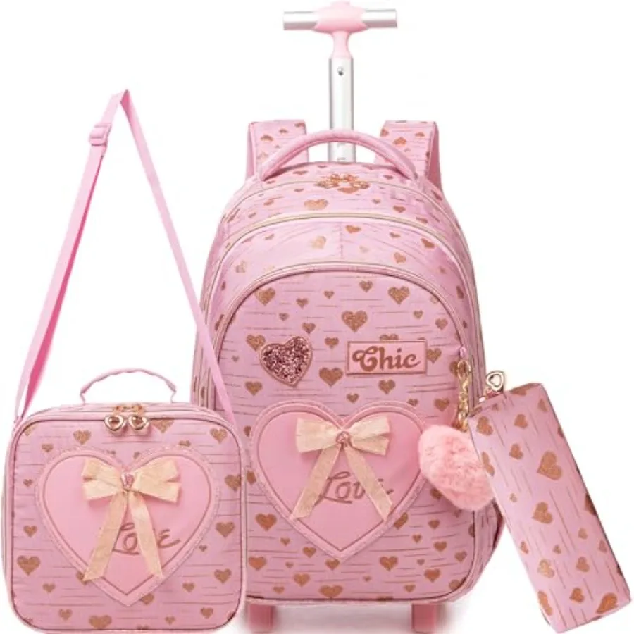 

Backpacks with Wheels for Girls Rolling Backpack with Lunch Box for Elementary Students Carry on Backpack Travel Suitcase Trip