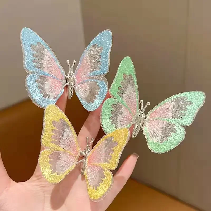 Cute Girl's New Embroidered Butterfly Hair Clip Dancing Side Duck Mouth Clip Retro Hanfu Headwear Jewelry Accessories