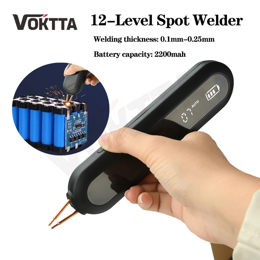 12-Level Wireless Spot Welder Power Adjustment LED Light Lithium Battery Welding Equipment Manual/Automatic 2 Mode Spot Welder