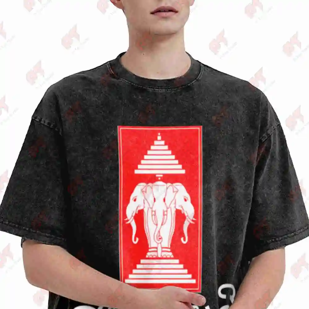 Sabaidi Laos Elephant Kingdom Flag Vintage Washed Tee Pure Cotton T-Shirt