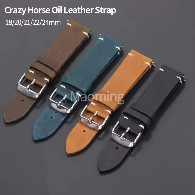 

Hot Selling Crazy Horse Top Cowhide Strap Oil Wax Retro Universal Watch Band 18 20 22 24mm