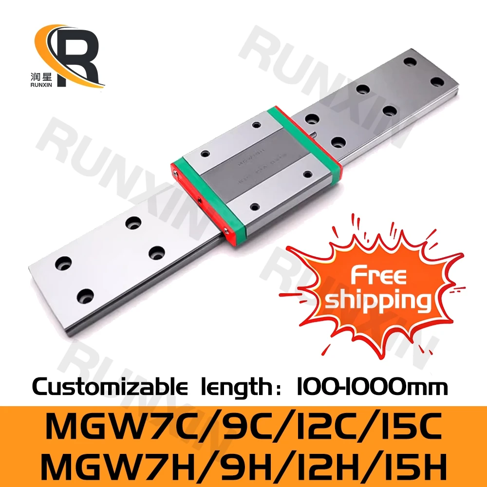 

RXTNC 1pcs MGW7 MGW9 MGW12 MGW15 L100-1000mm miniature linear rail+1pcs same as HIWIN MGW linear guide block for 3d printer part