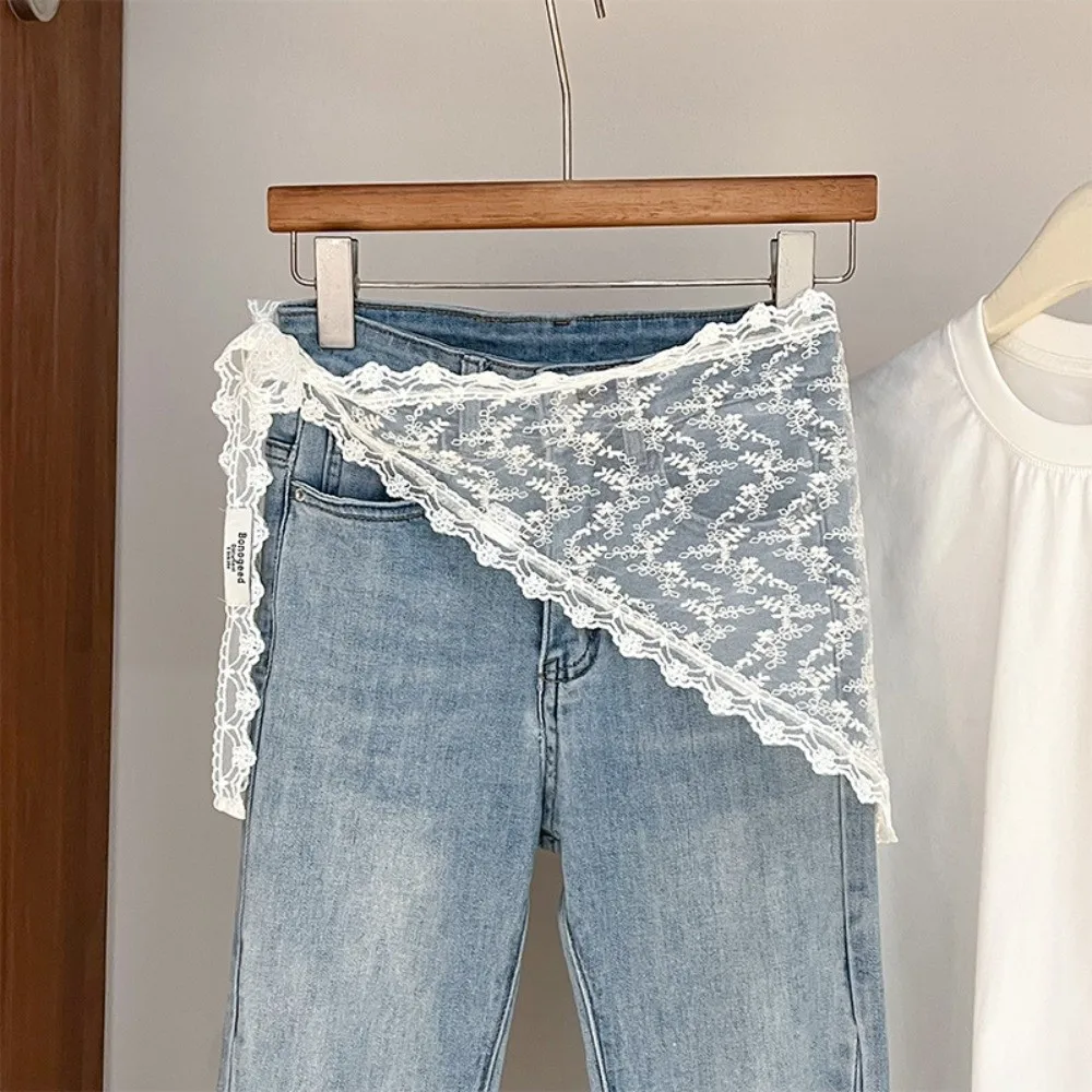 

Fashion Flower Embroidery Lace Flower Hair Scarf Cute Chic Style Bandanas for Women Thin Bohemian Mini Lace Skirt