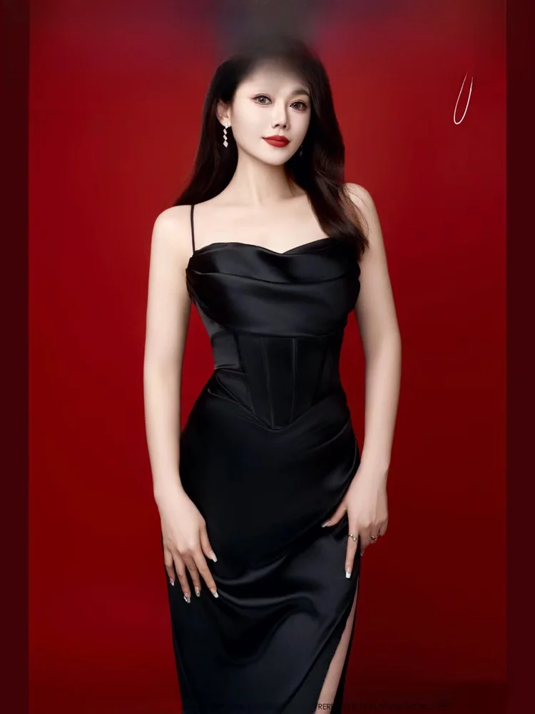 

Black Strapless Dress Photography Studio Personal High-End Image Photography Fashion Korean Magazine Girl Portrait Dress