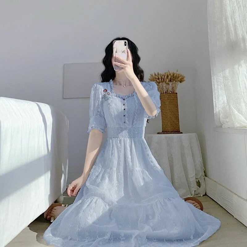 nieuwe lente zomer mode casual plus size merk vrouwelijke vrouwen meisjes korte borduurwerk kanten jurk mouw