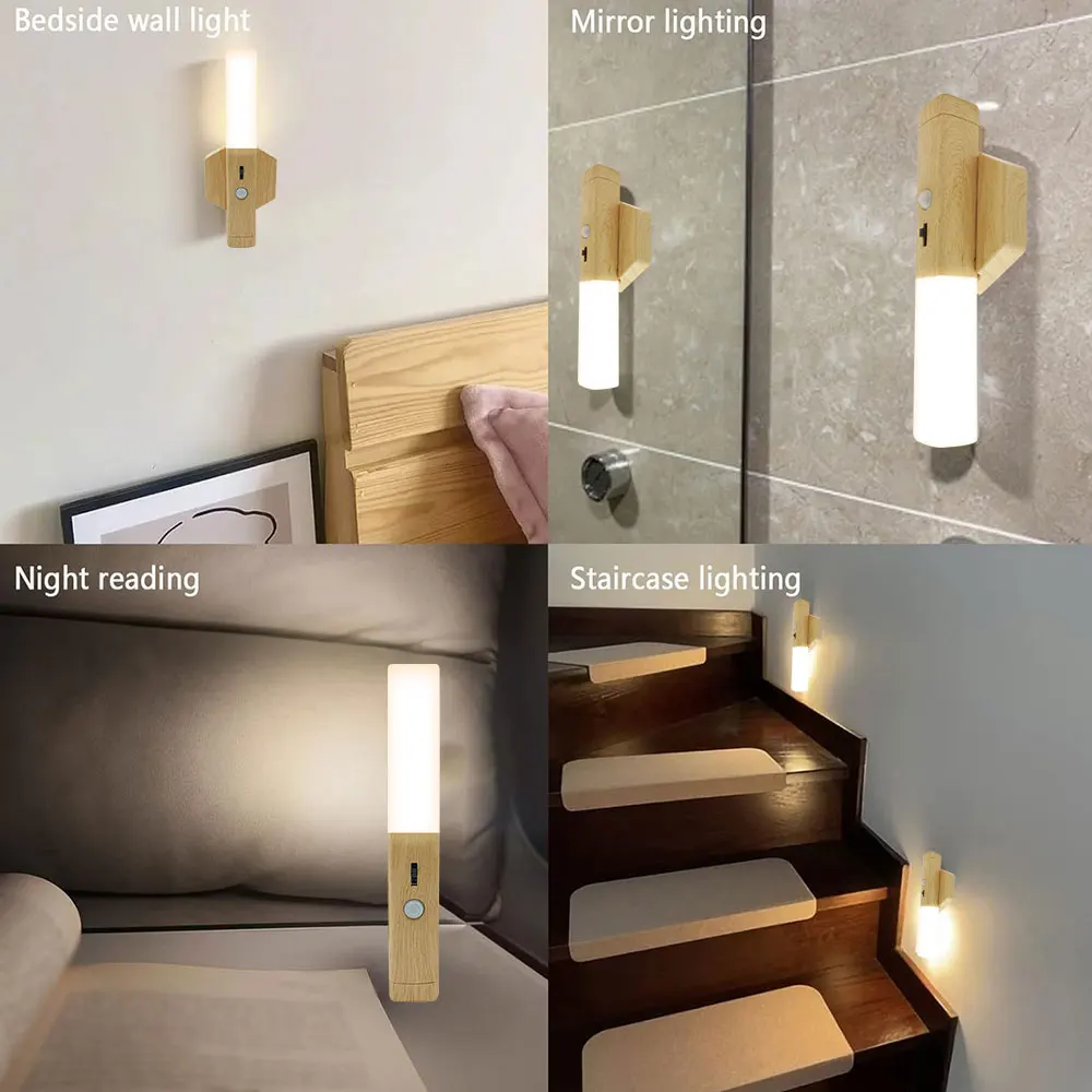 PIR Motion Sensor Night Light Rechargeable Under Cabinet Lamp Corridor Staircase Light Magnetic LED Wall Sconce for Living Room