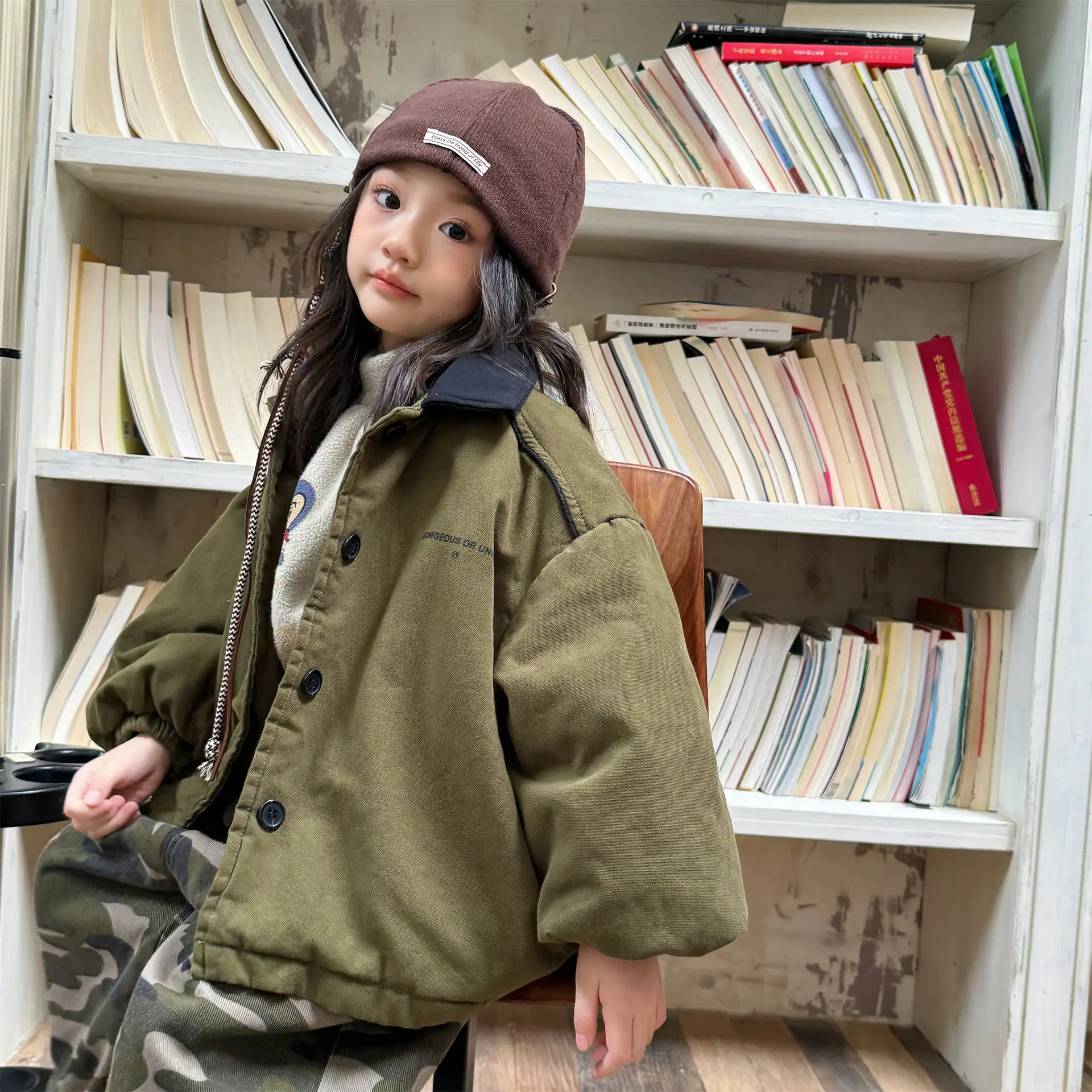 

Girls Quilted Jacket Solid Kids Boys Cotton Padded Jacket 2025 Winter New Children Long Sleeve Warm Coat Plus Velvet Thick