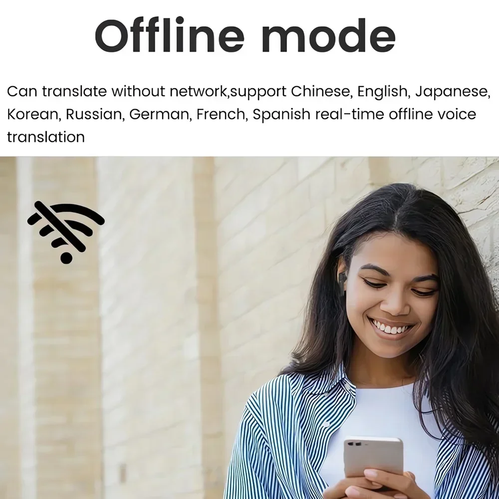 Intelligente Übersetzungs-Ohrhörer, 144 Sprachen, Echtzeit-KI-Sprachübersetzer, 98 % Genauigkeit, unterstützt Online-Offline-4-Übersetzungsmodus