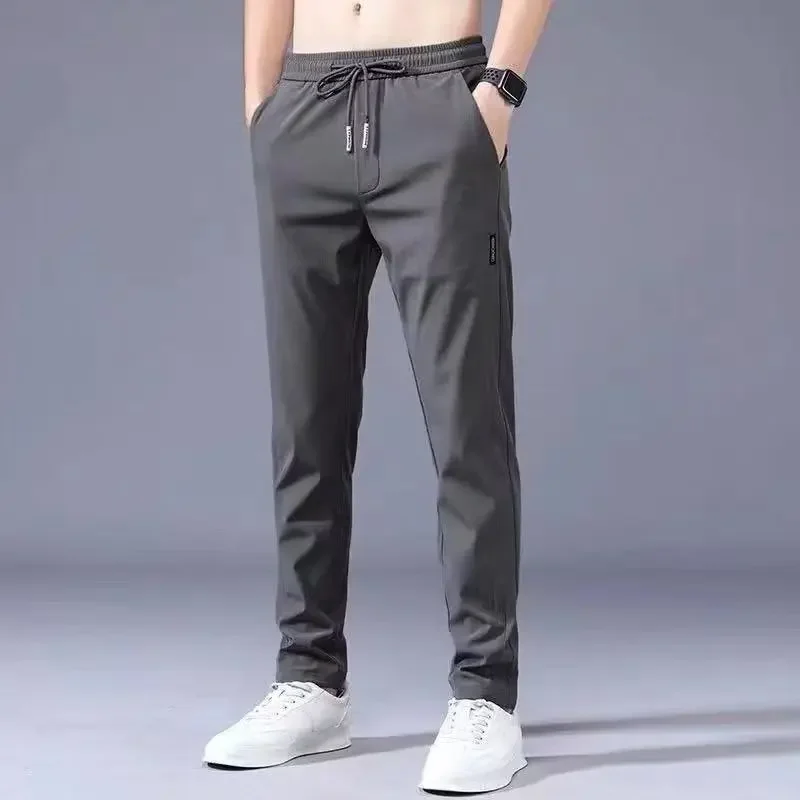 

Men Summer Sports Pants Breathable Ice Silk Straight Large Size Comfortable Quick Dry Drawstring Casual Trousers