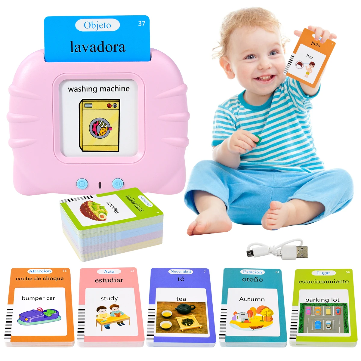 Cartes cognitives électroniques espagnoles pour enfants, cartes Flash parlantes, livres Audio, éducation précoce, apprentissage des mots, jouets d'étude, jeu