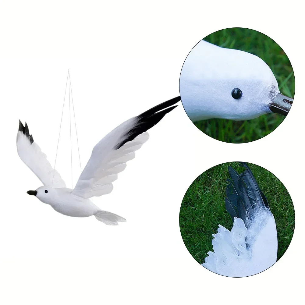 Artificial Feather Seagull Bird Artificial Flying Bird Figurine Home Yard Hallway Garden Hanging Ornament Fake Seagull Sculpture