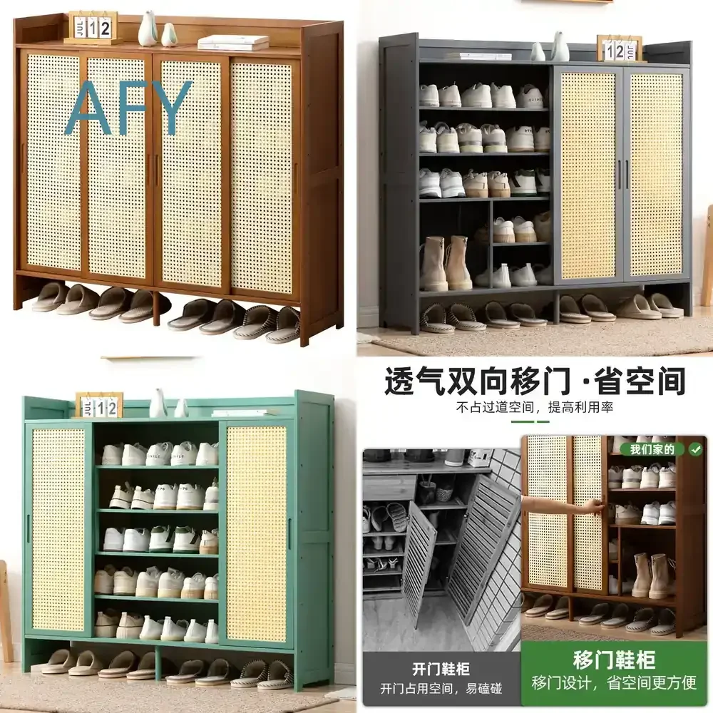 Minimalist Rattan Shoe Rack Cabinet for Home Furniture Shoes Organizer Storage Sapateira for Small Space Entryway Bedroom