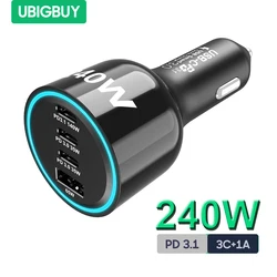 Ubigbuy 240W Car Charger PD 3.1 140W PPS 45W Super Fast Charging USB C Car Phone Adapter for MacBook Pro iPhone Samsung Laptops